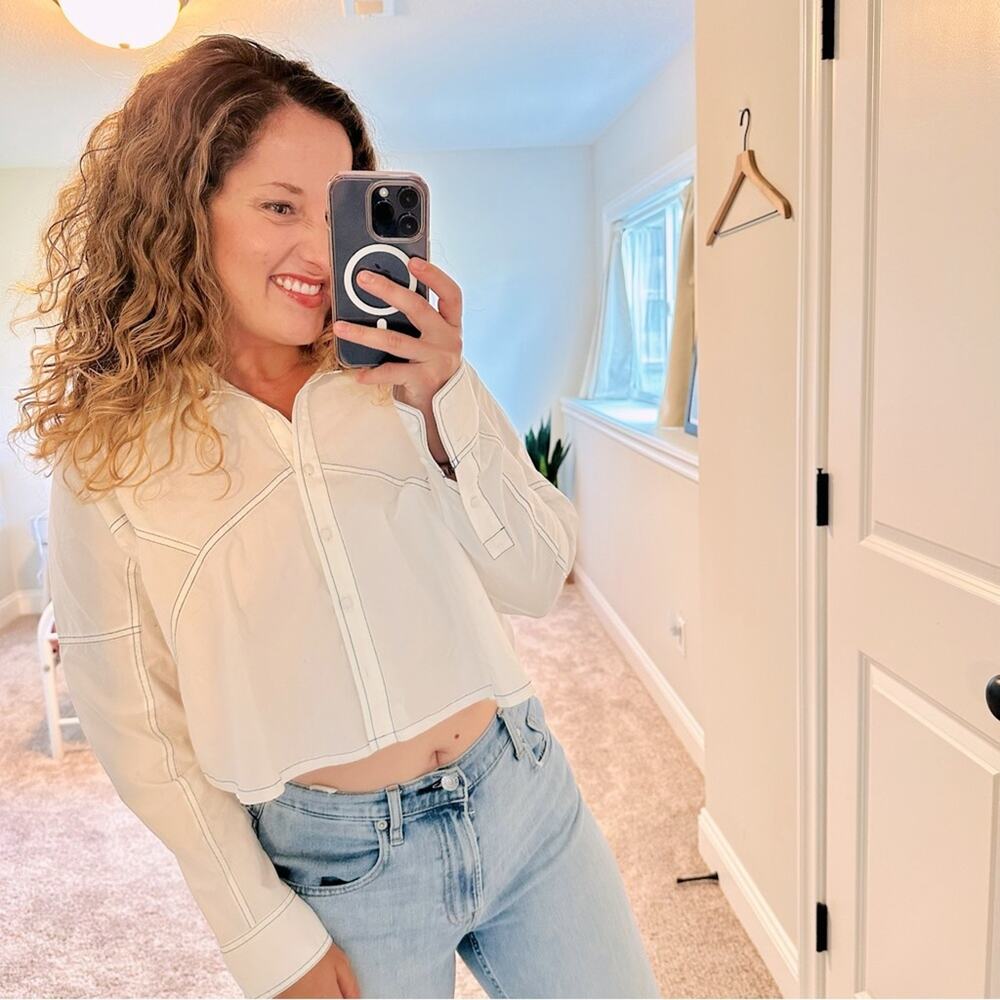 NWT SOLID & STRIPED White Cropped Long Sleeve Cotton Top Small